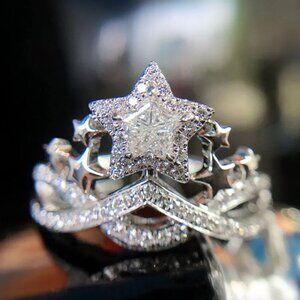 NEW 925 Sterling Silver Diamond Star Ring Star Statement Ring